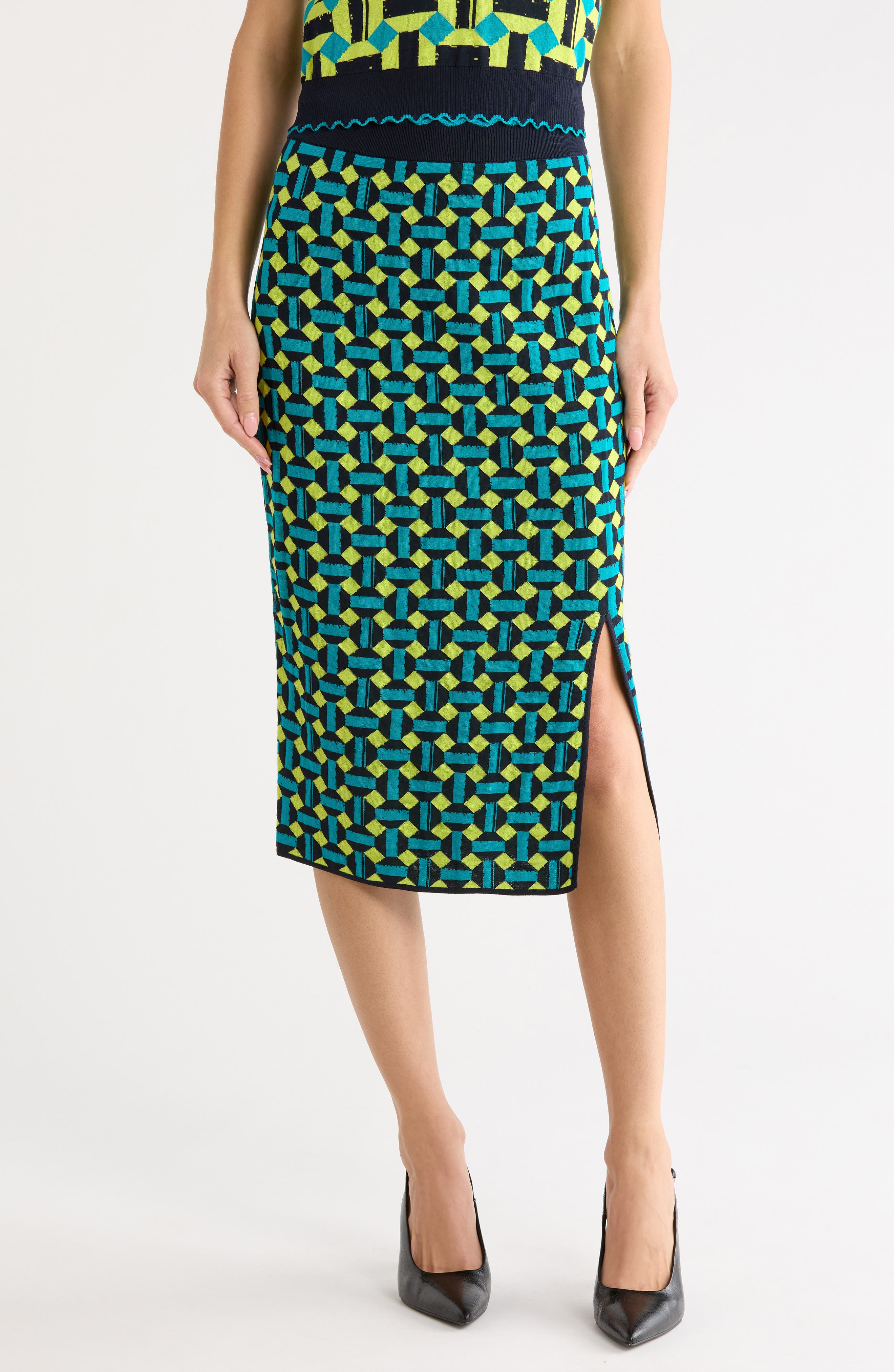 Lyla Geometric Jacquard Midi Skirt