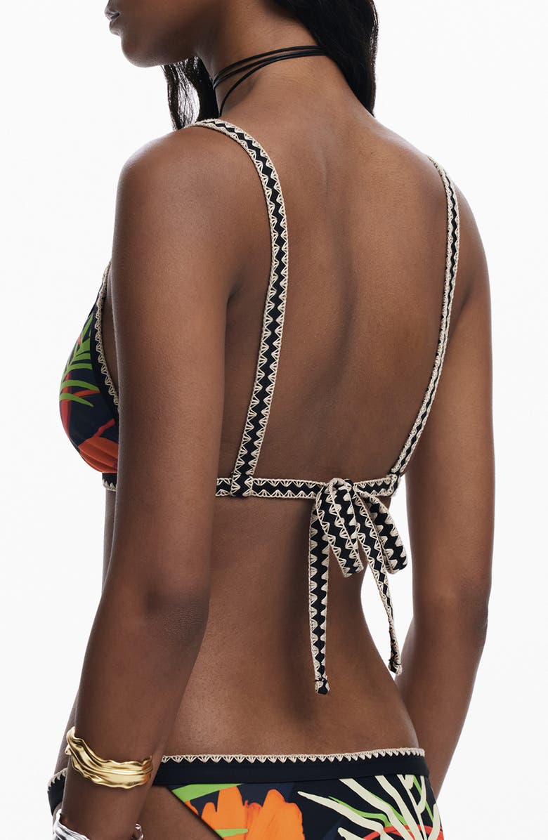 Desigual Crochet Trim Bikini Top, Alternate, color, Black Multi