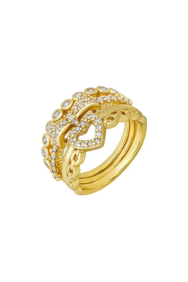 Set of 3 18K Gold Plated Simulated Diamond Rings, Alternate, color, GOLD