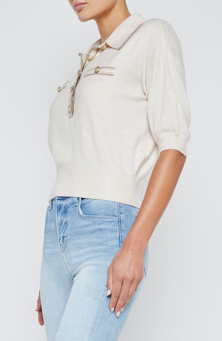 L'AGENCE Masaki Polo Sweater, Alternate, color, Parchment/ Cappuccino Gold
