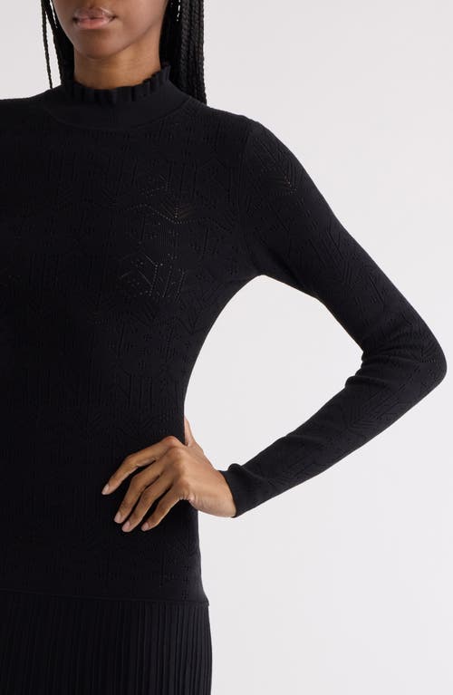 Isabel Marant Gisole Long Sleeve Pointelle & Pleated Maxi Sweater Dress In Black