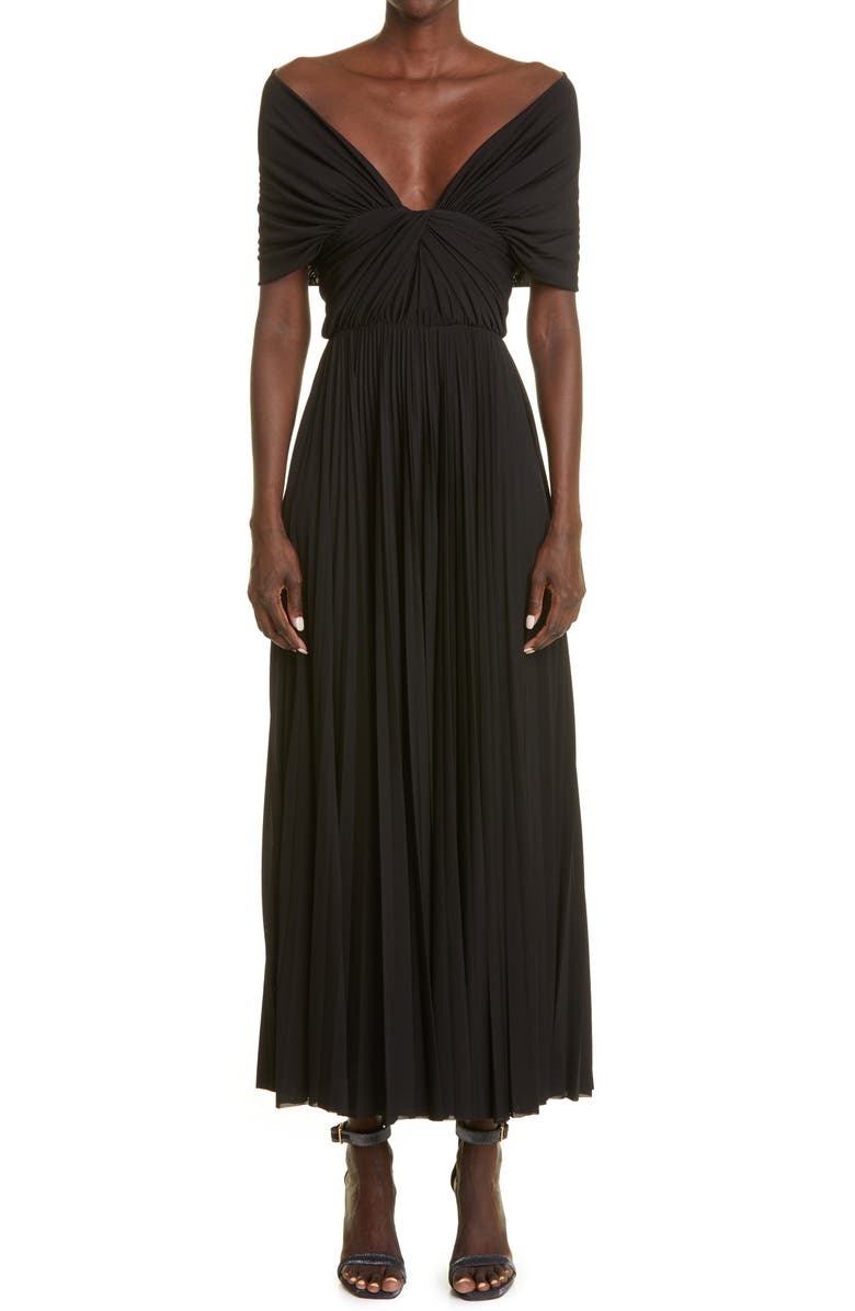 Brandon Maxwell Off the Shoulder Plunge Neck Midi Dress, Main, color,