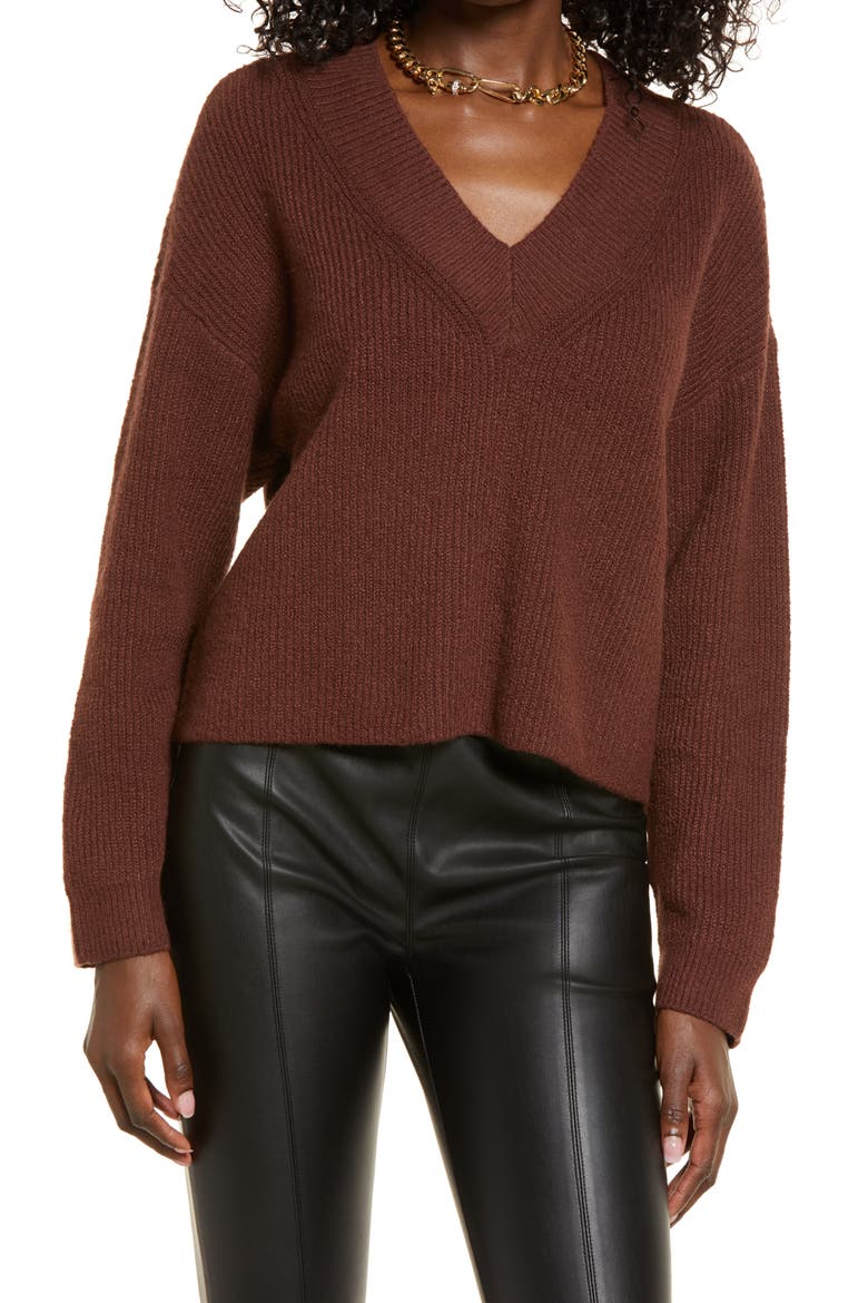 Rib Stitch Sweater, Main, color, BROWN CHOCOLATE