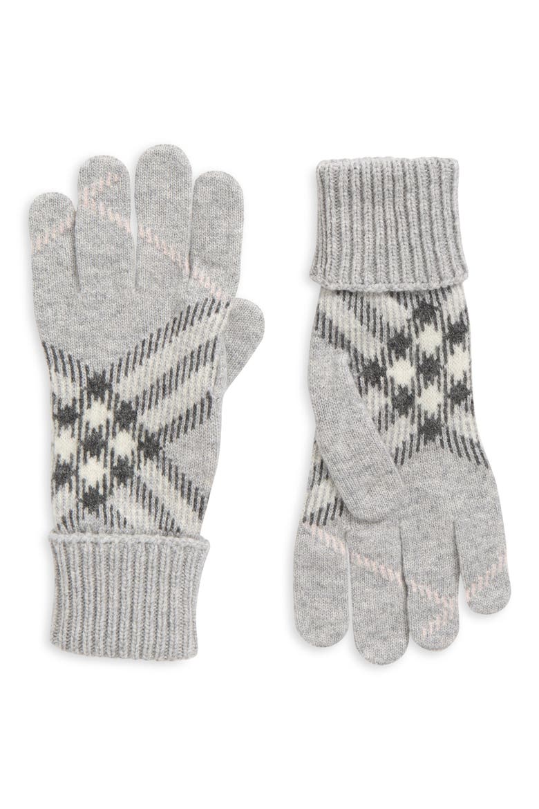 Large Core Check Cashmere Blend Gloves, Main, color, MITTEN GREY
