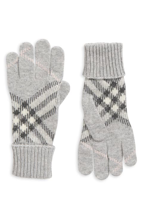 Large Core Check Cashmere Blend Gloves