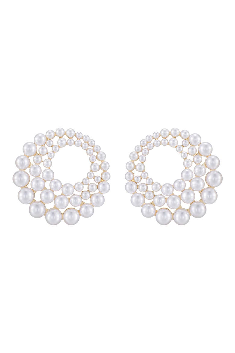Imitation Pearl Statement Frontal Hoop Earrings, Main, color, GOLD