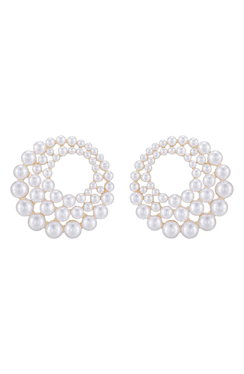 Ettika Imitation Pearl Statement Frontal Hoop Earrings, Main, color,