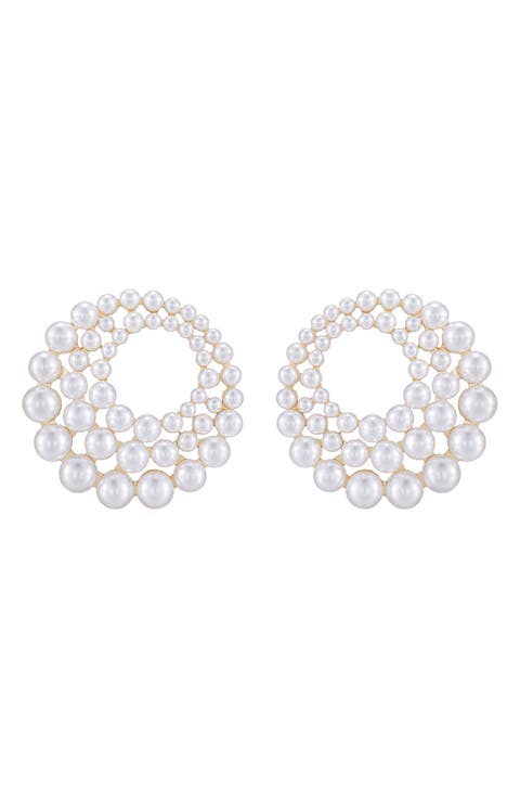 Imitation Pearl Statement Frontal Hoop Earrings