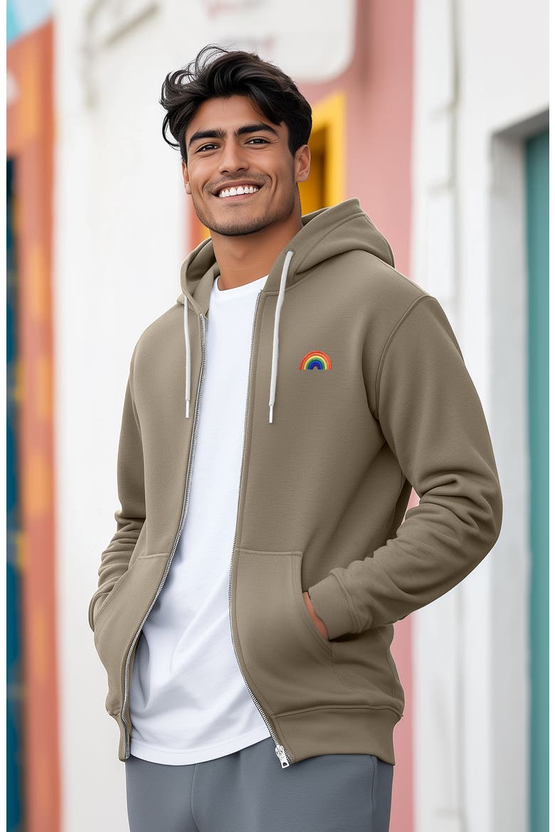 Rainbow Zip Hoodie, Alternate, color, Heather Stone