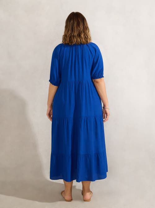 Live Unlimited Tiered V-neck Midaxi Dress In Blue