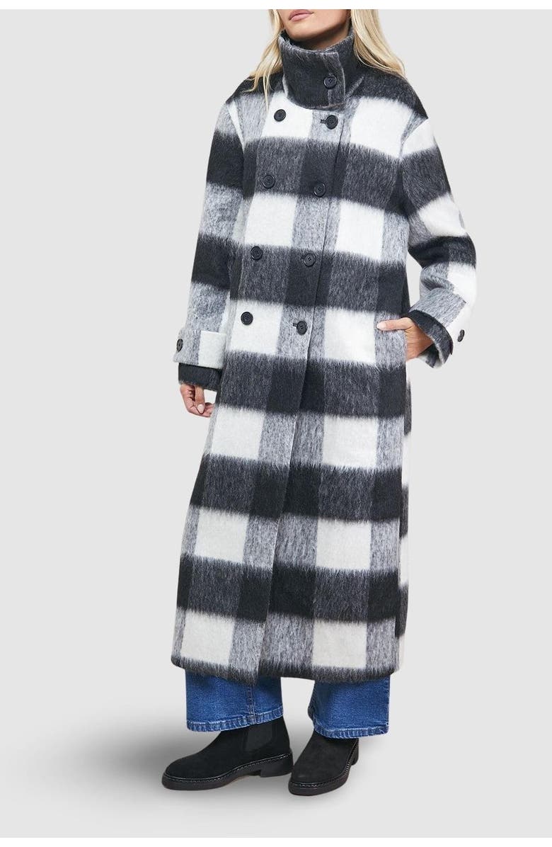 Oasis Brushed Check Funnel Neck Coat, Alternate, color, Black