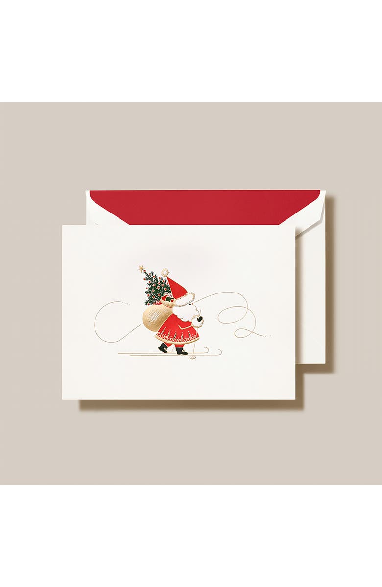 Crane Set of 10 Skiing Santa Holiday Greeting Cards, Alternate, color, Ivory/ Red