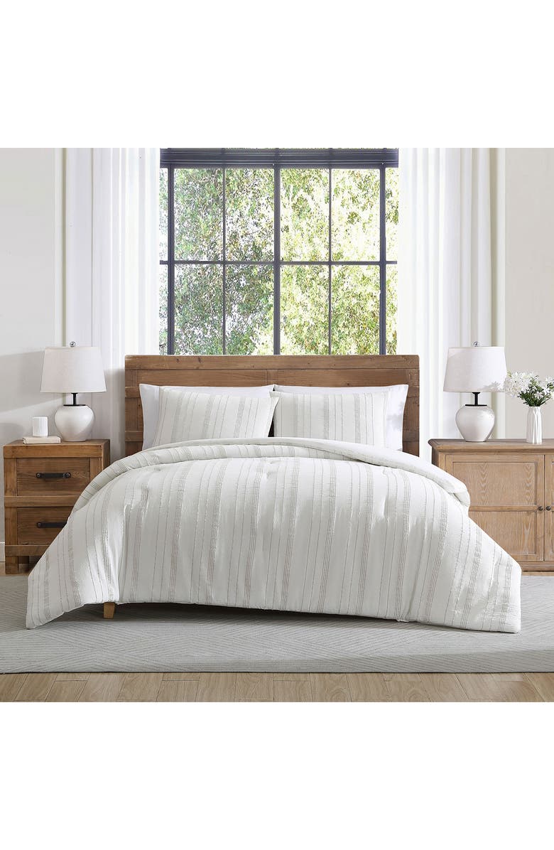 Tahari Mellie Stripe Cotton Comforter Set, Alternate, color, White/Pumice Stone