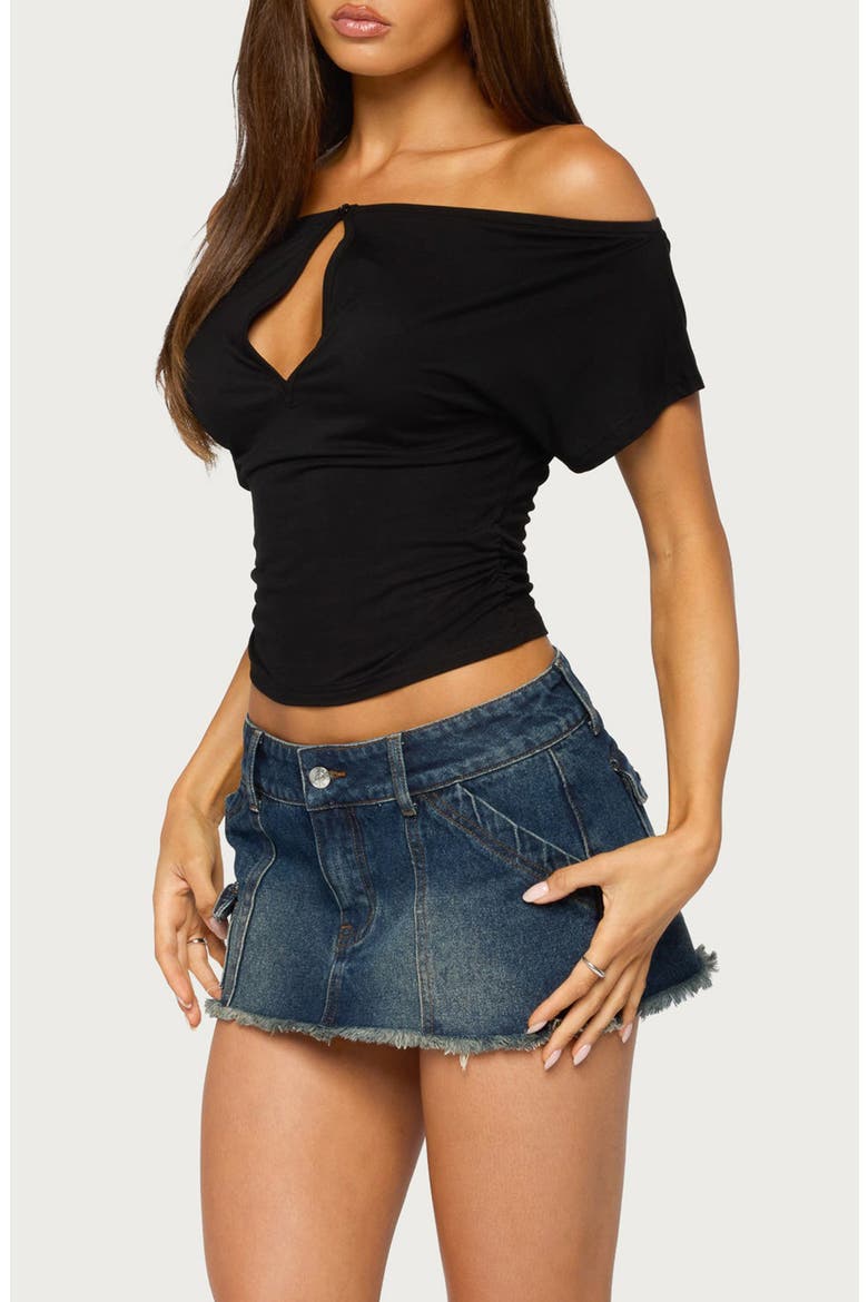 Hecate Off the Shoulder Keyhole Top, Alternate, color, BLACK
