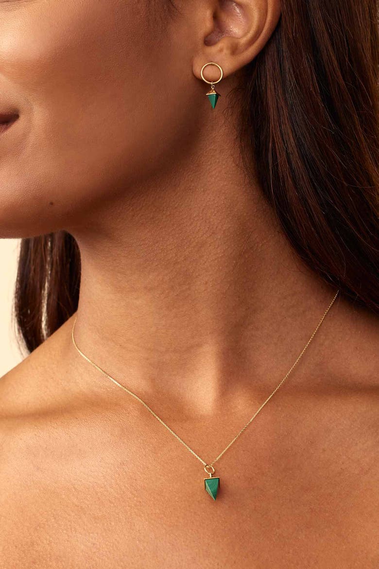 14K Gold Prism Point Drop Earrings, Alternate, color, Gold - Green Malachite