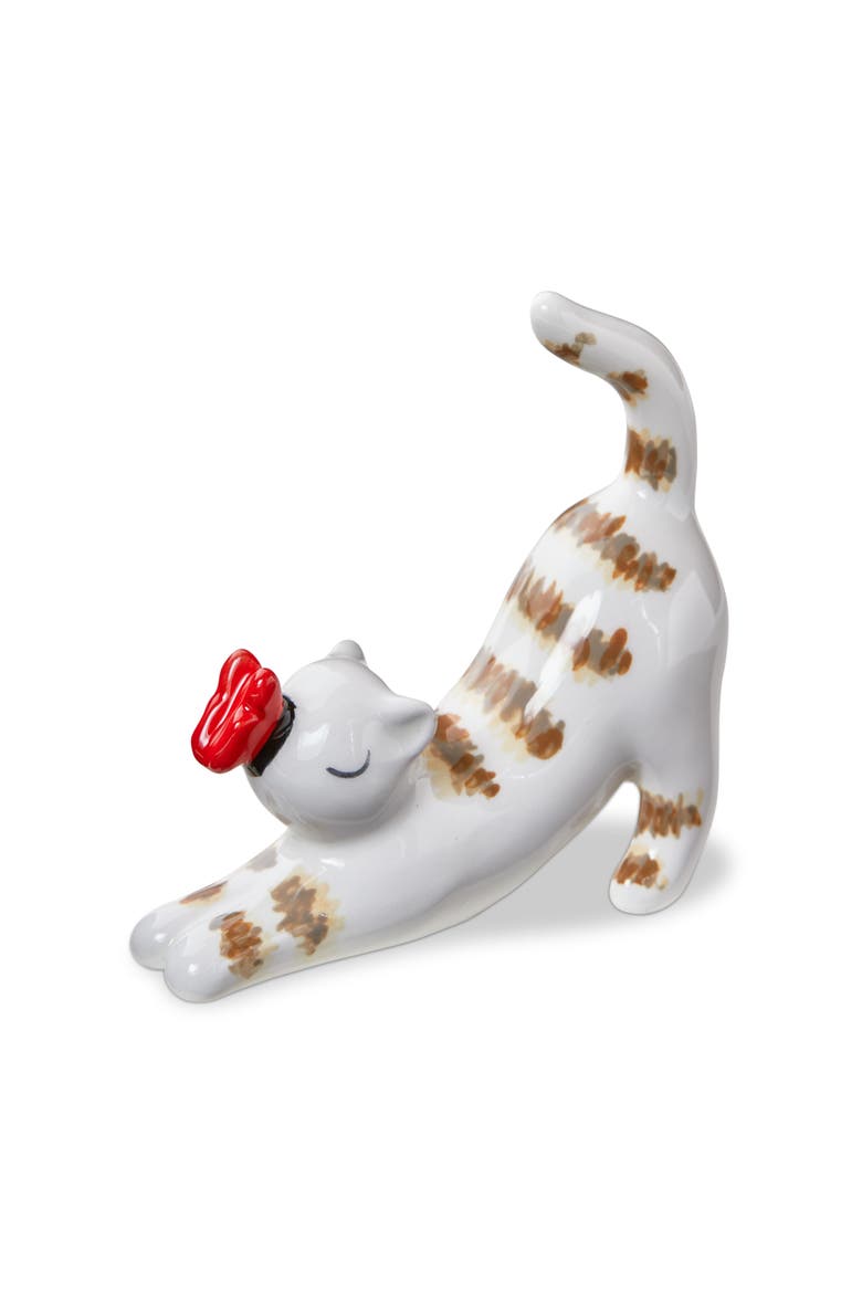 Stretching Cat Ring Holder Multi Earthenware Everyday, Main, color, White
