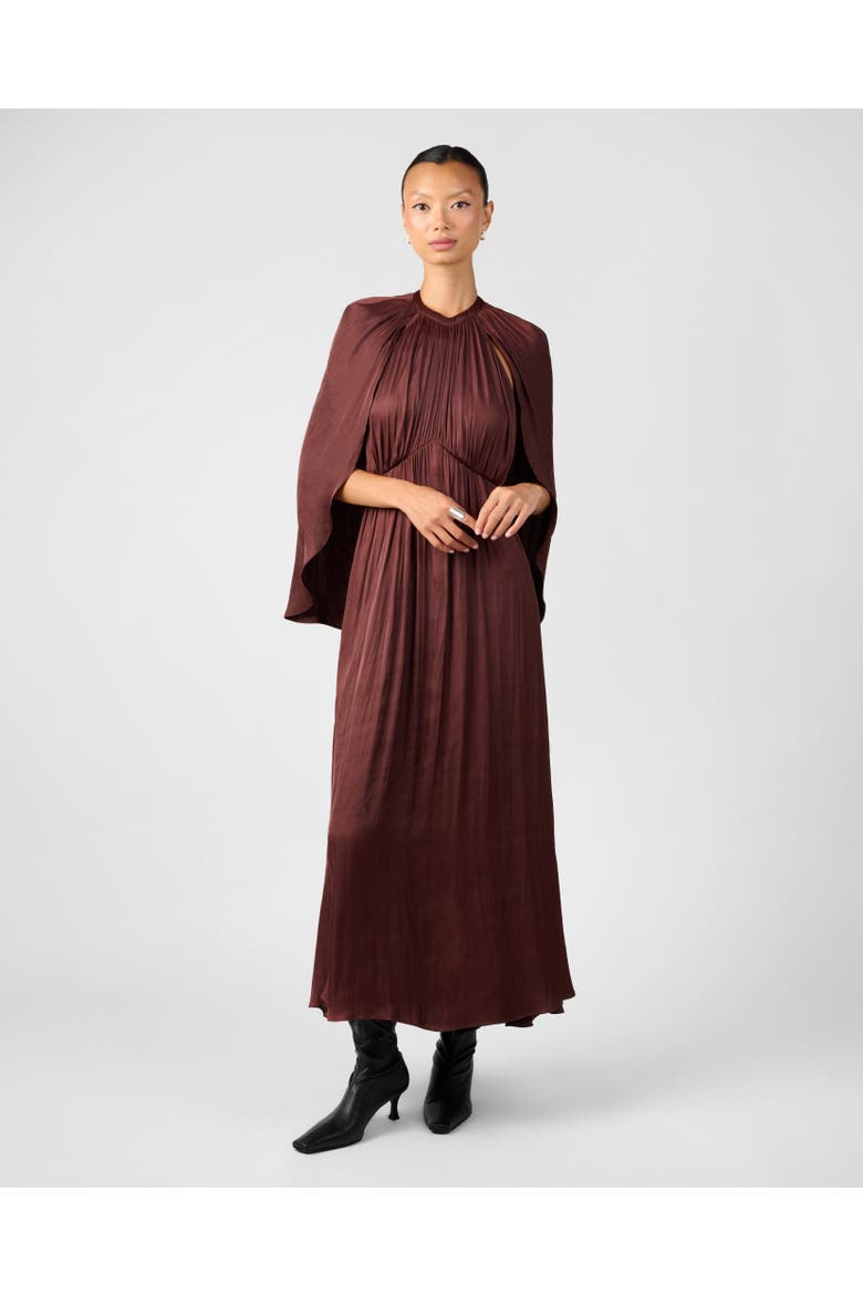 Halter Cape Midi Dress, Alternate, color, CHERRY