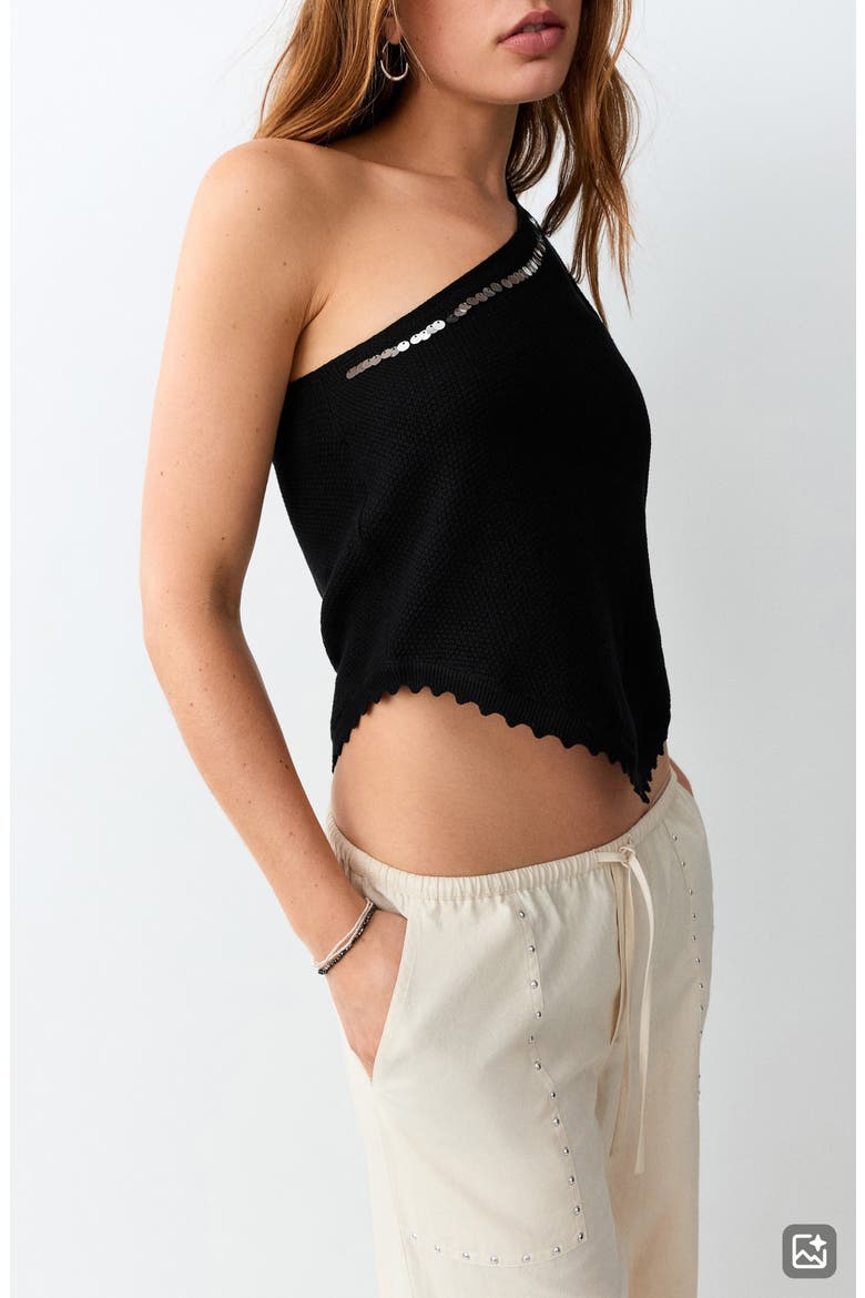 Asymmetrical Sequined Top, Main, color, BLACK