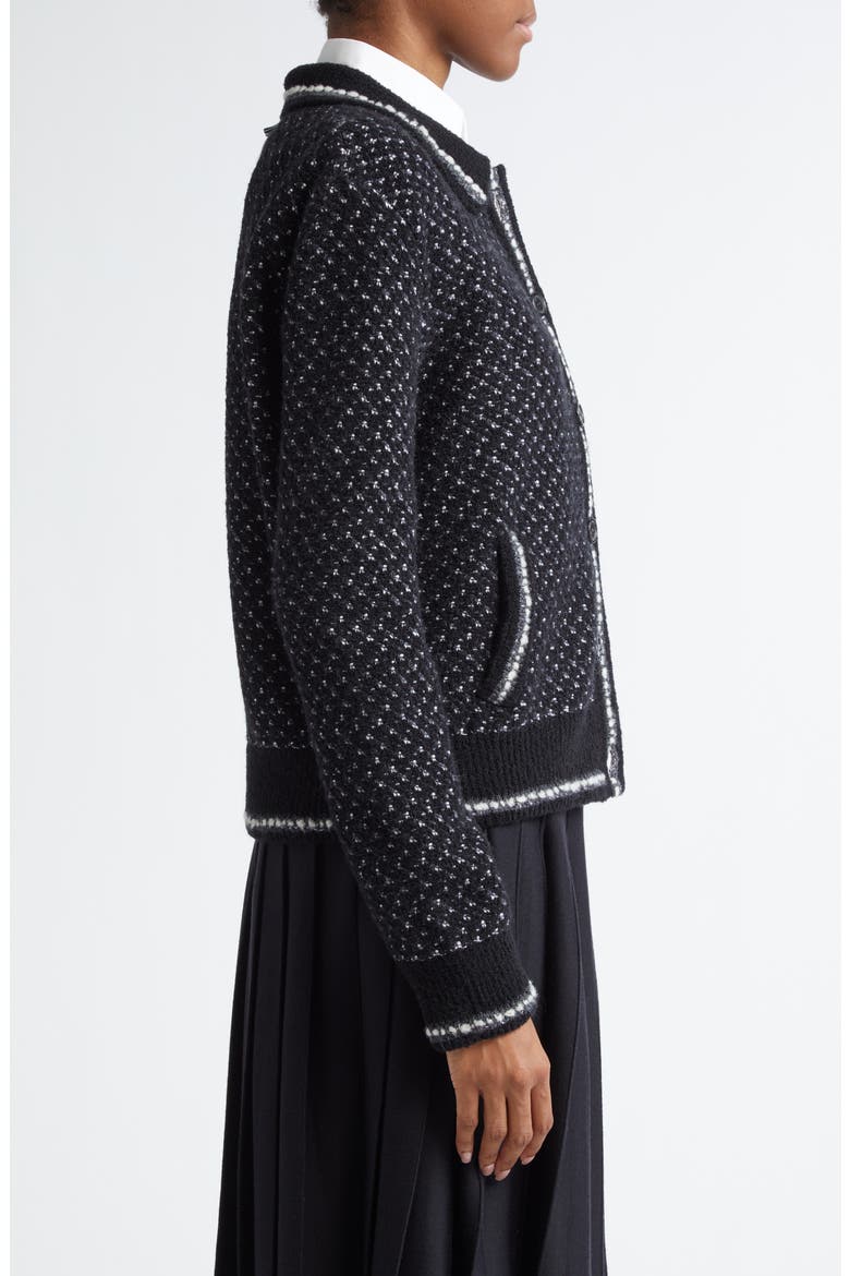Tweed Knit Bomber Cardigan, Alternate, color, BLACK