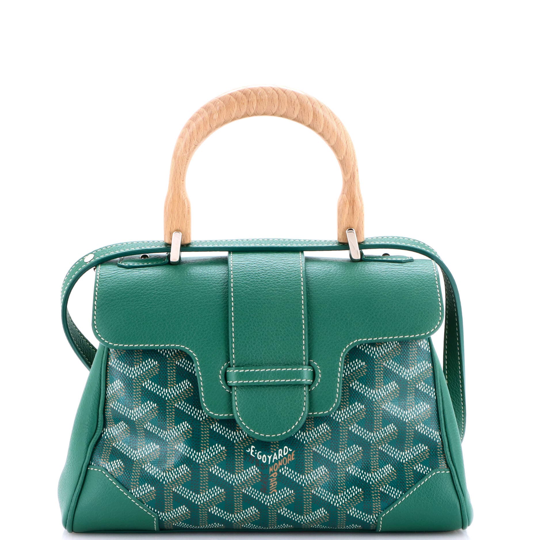 Pre-Owned Goyard Saigon Top Handle Bag Coated Canvas with Leather Mini, Main, color, Green
