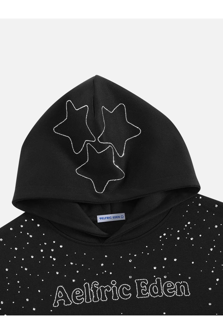 Boxy Rhinestone Star Pullover Hoodie, Alternate, color, Black