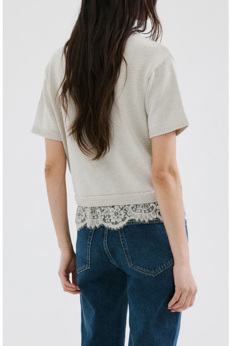 Lace Trim Short Sleeve Sweater, Alternate, color, LIGHT/ PASTEL GREY