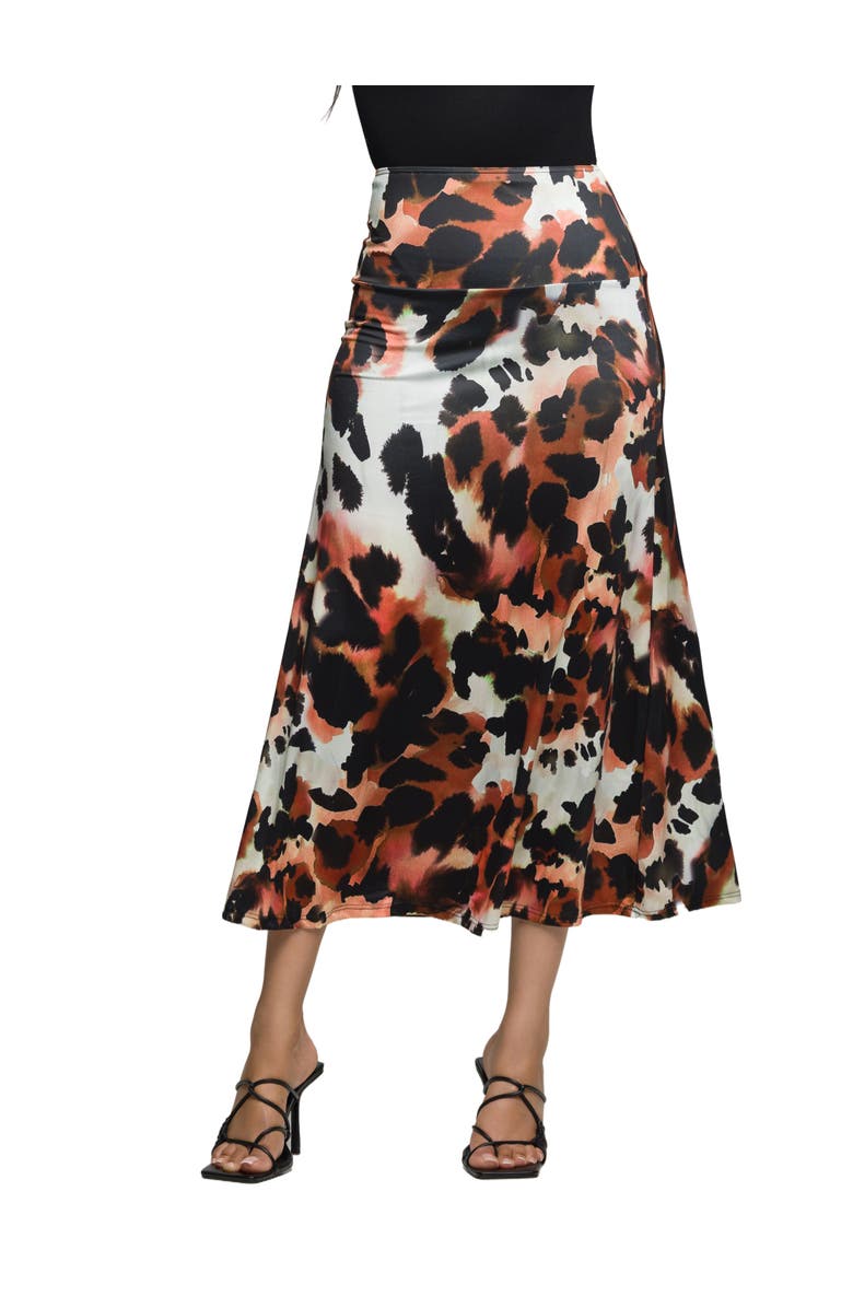 24seven Comfort Apparel Animal Print Elastic Waist Maxi Skirt, Main, color, Brown Multi