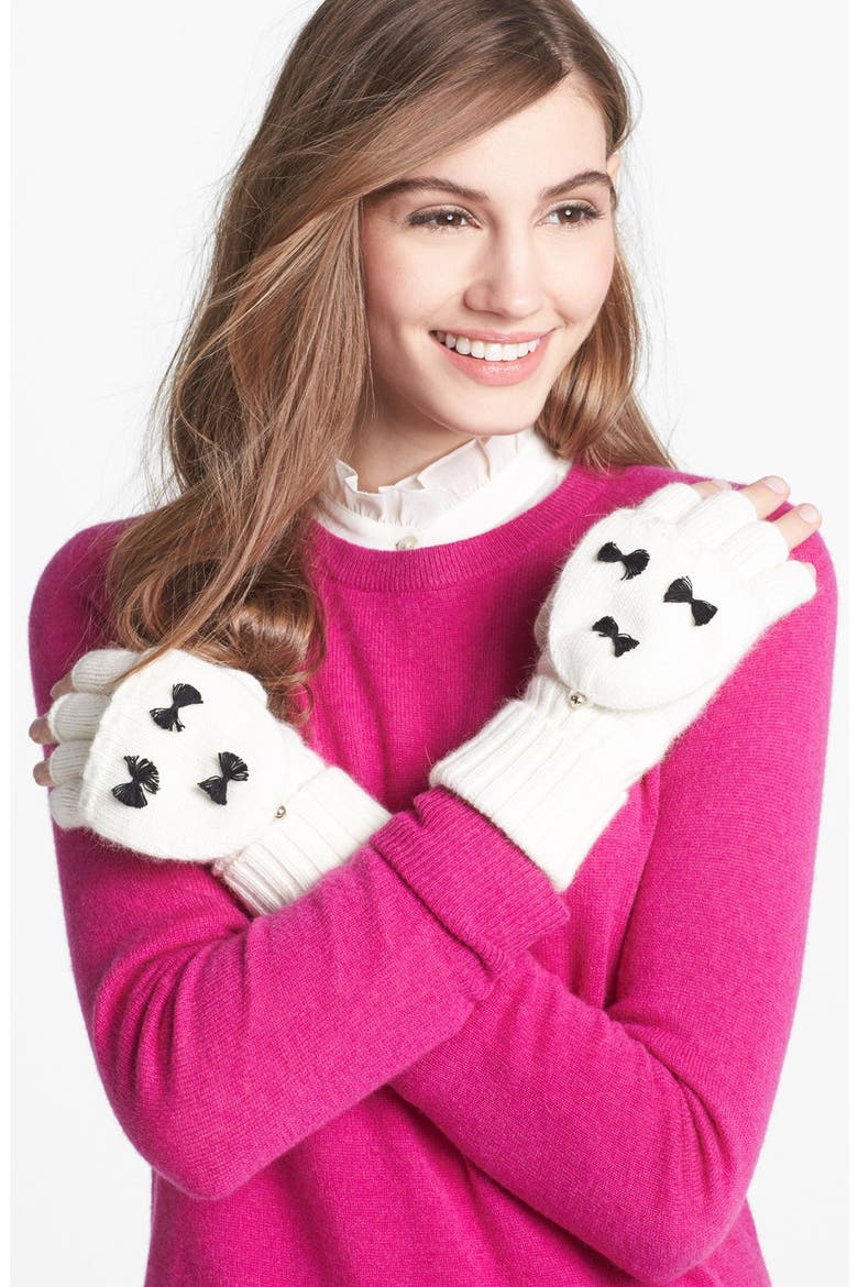 'bow' flip top mittens, Main, color, CREAM/ BLACK