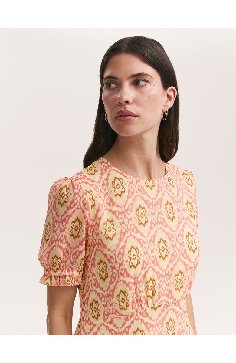 Finery London Mela Printed Midi Tea Dress, Alternate, color, Coral Ikat