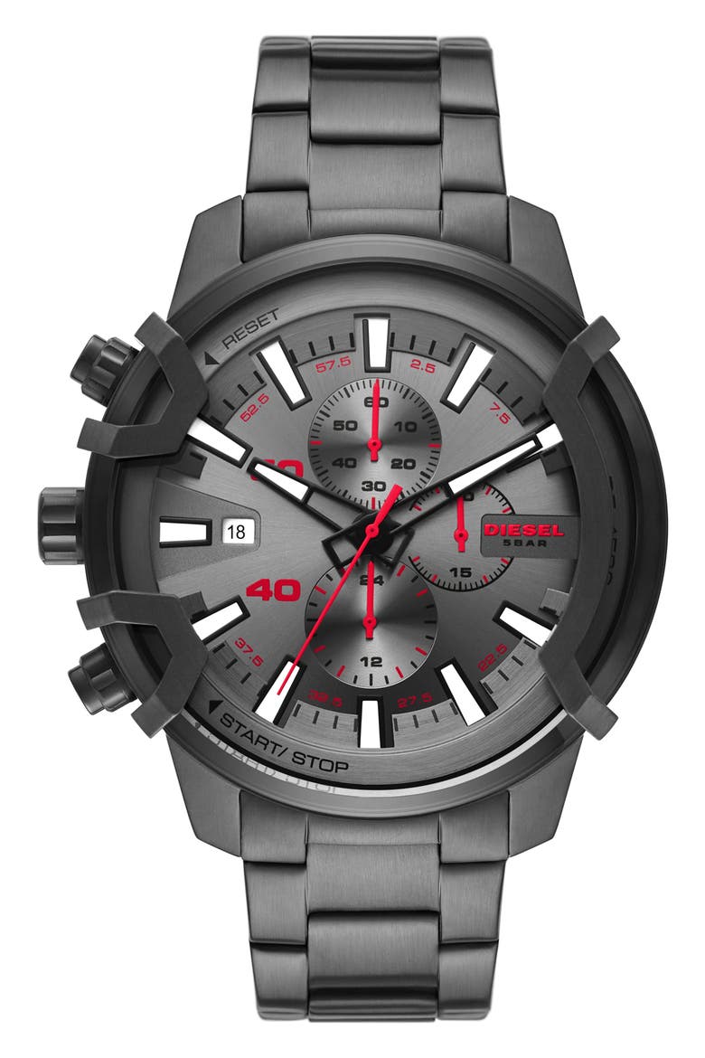 Griffed Chronograph Quartz Bracelet Watch, 48mm, Main, color, GUNMETAL