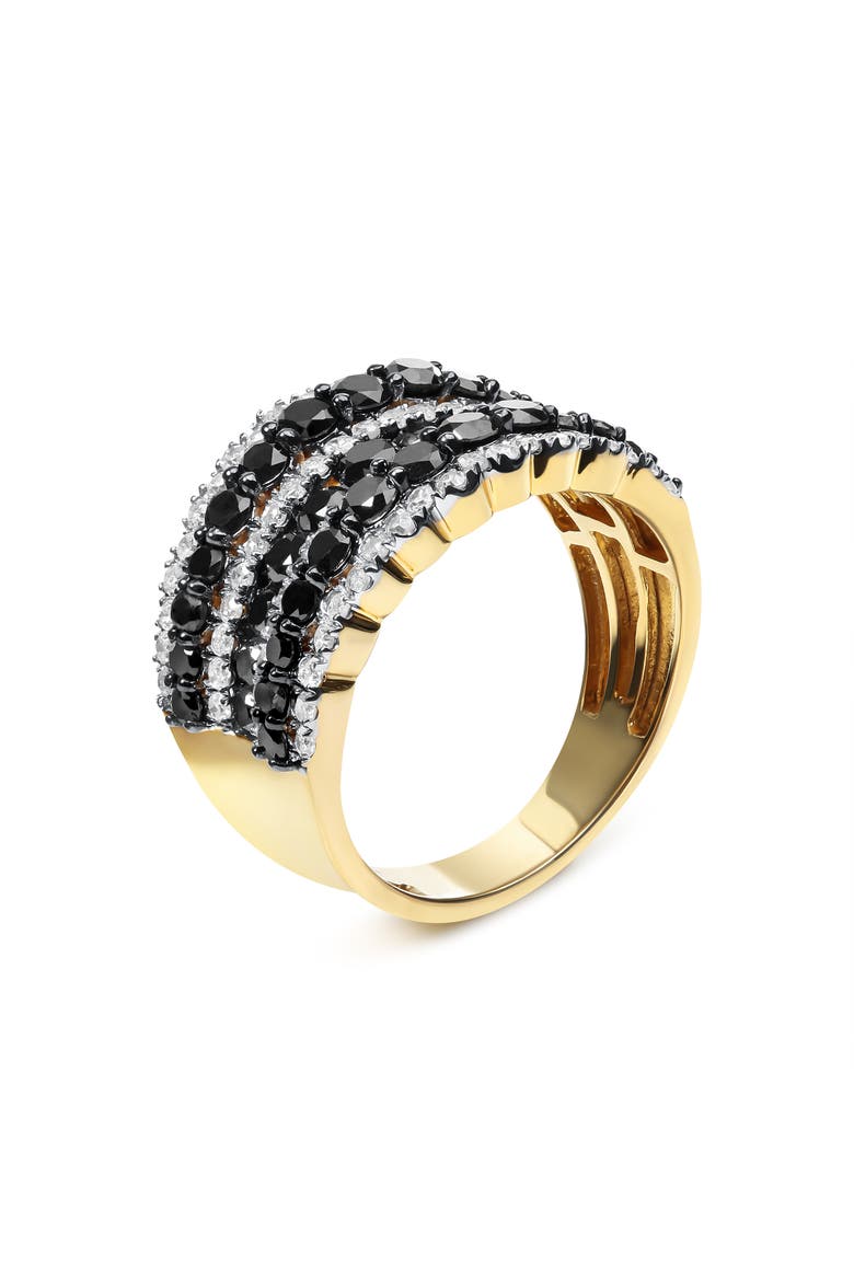 14K Yellow Gold Plated Silver 1 3/4 Cttw Black and White Diamond Multi Row Band Ring, Alternate, color, Yellow Gold over Silver