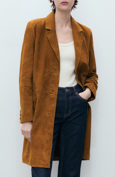 Notched Lapel Suede Coat
