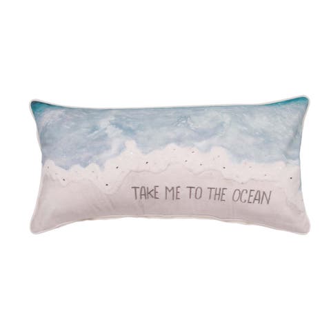 Take Me To The Ocean Phrase Embellished Throw Pillow, 12" x 24"