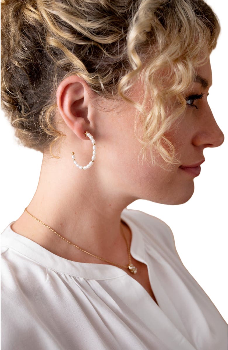 Alex and Ani Rice Pearl Hoop Earrings, Alternate, color, Pearl