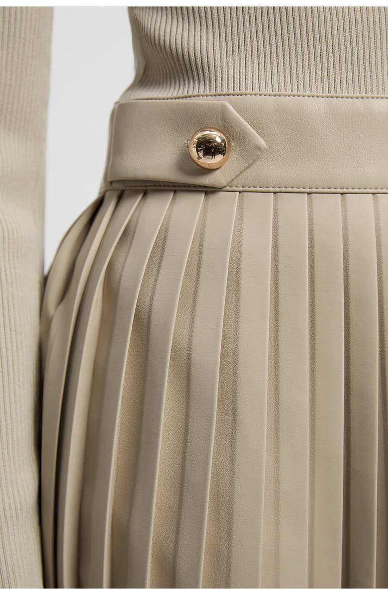 Karen Millen Square Neck Pleated PU Skirt Mini Dress, Alternate, color, Stone