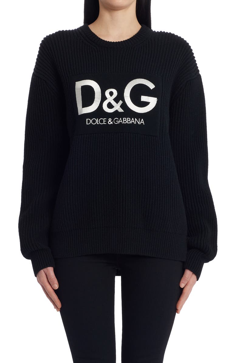 Dolce&Gabbana Dolce&Gabband Embroidered Logo Ribbed Wool Sweater, Main, color, 