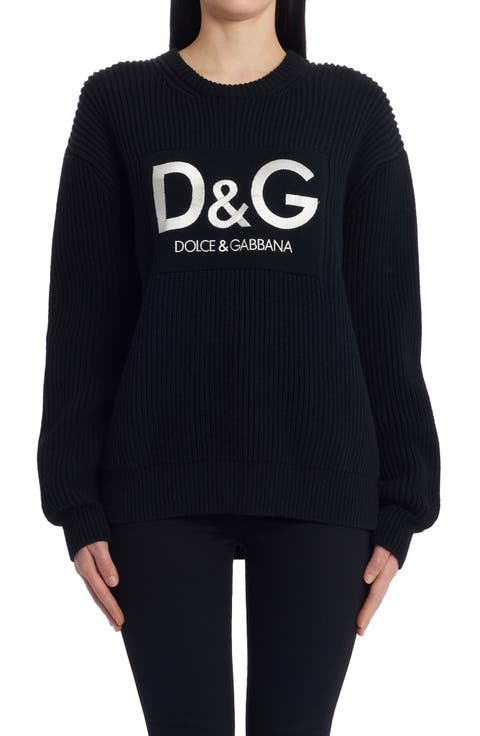 Dolce&Gabband Embroidered Logo Ribbed Wool Sweater
