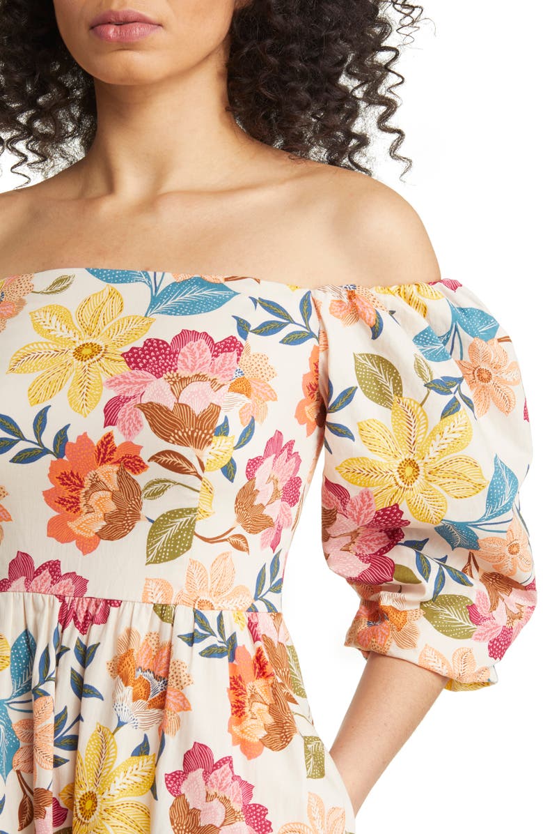 Vince Camuto Floral Off the Shoulder Stretch Cotton Midi Dress, Alternate, color,