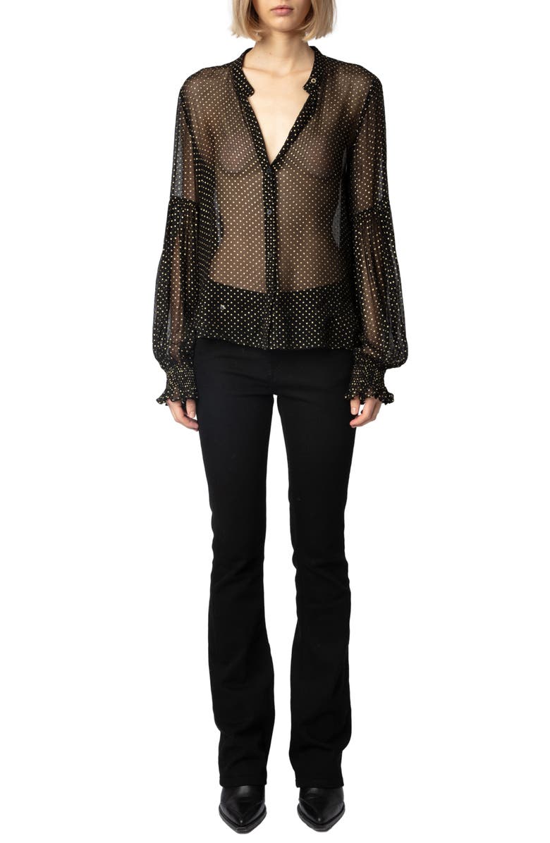 Zadig & Voltaire Tandy Sheer Sequin Button-Up Shirt, Alternate, color, Noir