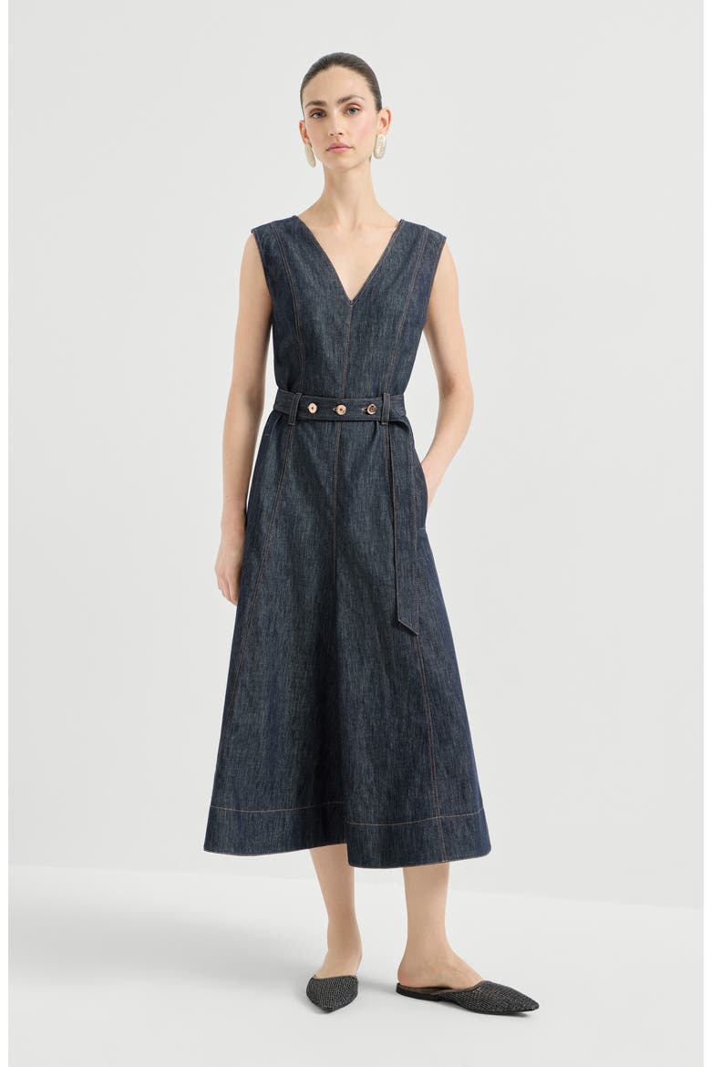 Twill flared dress, Main, color, Denim