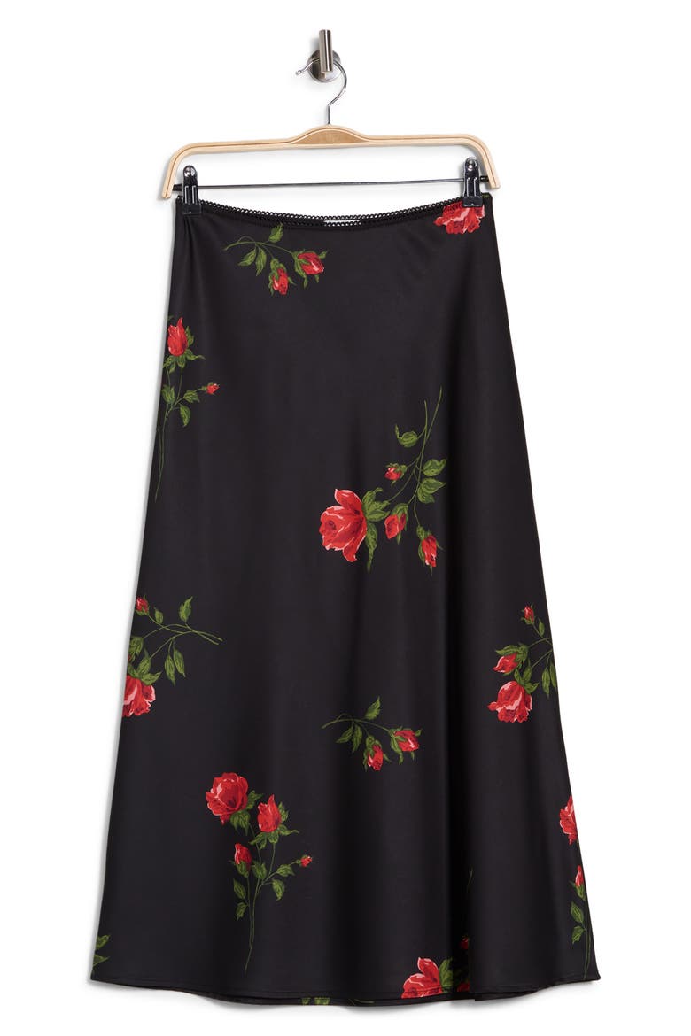 Print Pull-On Midi Skirt, Alternate, color, EVENING ROSES