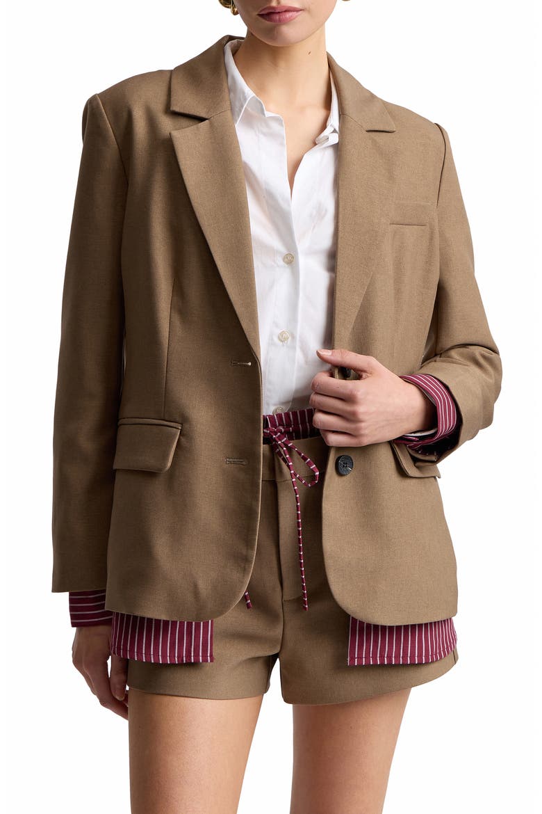 Relaxed Blazer with Shirt Insert, Alternate, color, DARK OAT/ BURGUNDY