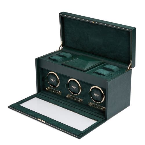 Wolf British Racing Triple Watch Winder With Storage In Green