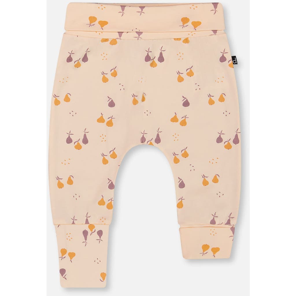 Deux Par Deux Baby Girl's Organic Cotton Evolutive Pant Peach Printed Pears In Peach With Pears Print