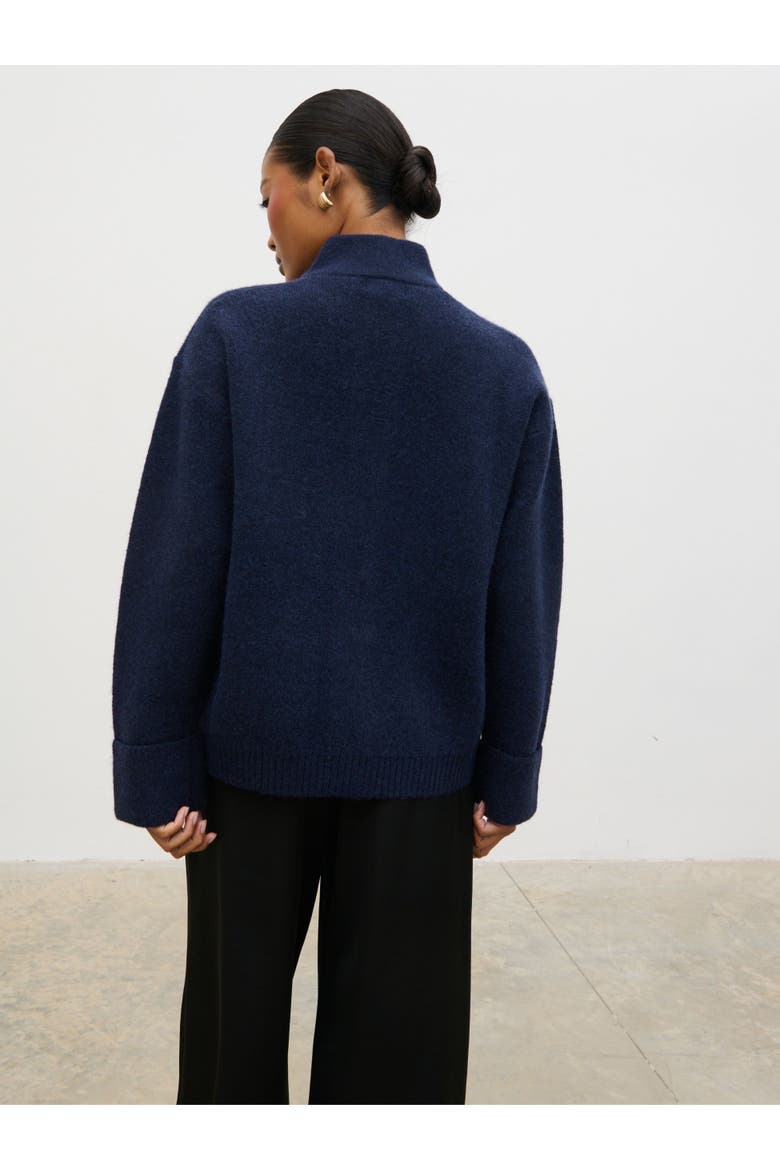 Leighton High Neck Knit Cardigan, Alternate, color, Navy Marl