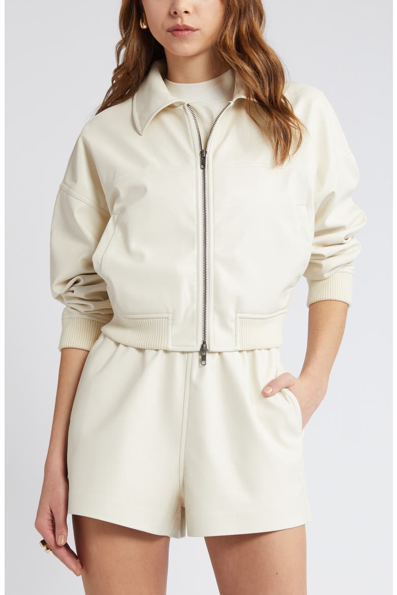 Faux Leather Crop Bomber Jacket, Alternate, color, IVORY DOVE