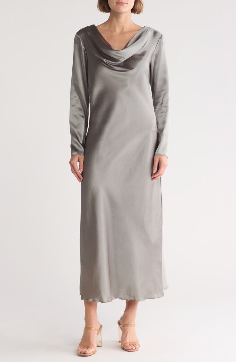TASH AND SOPHIE Long Sleeve Satin Dress, Main, color, 