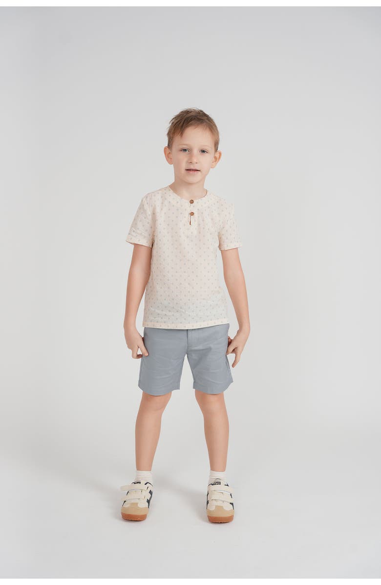 Space Grey Printed Gauze Short Sleeve Shirt, Alternate, color, Cream/Blue