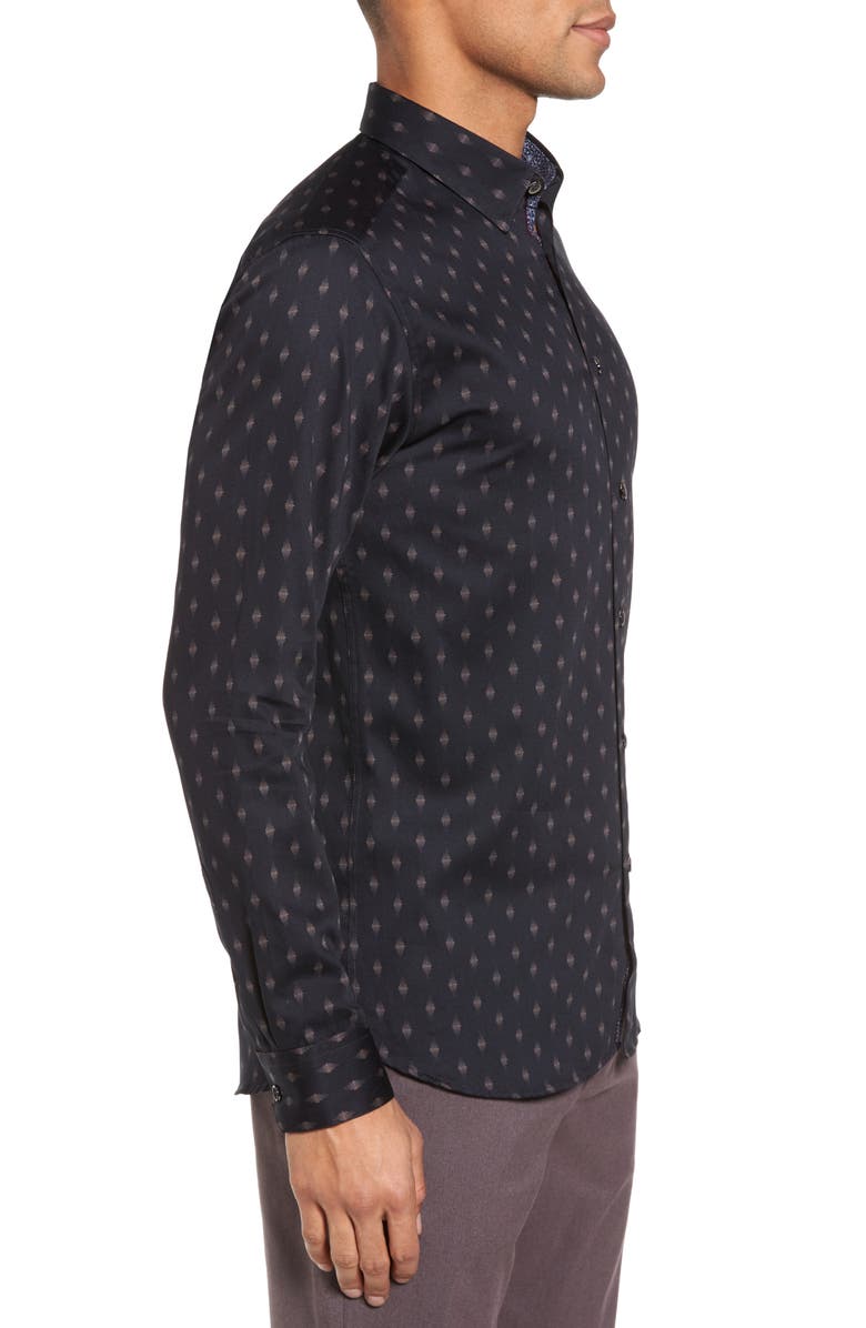 Ted Baker London Monico Slim Fit Dot Diamond Sport Shirt, Alternate, color, Navy