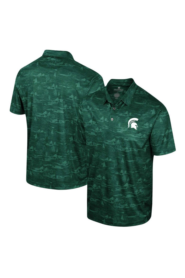 Men's Colosseum Green Michigan State Spartans Daly Print Polo, Alternate, color, Green